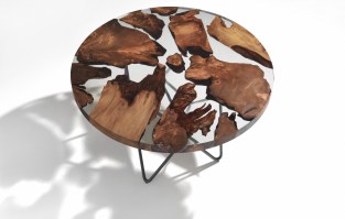Earth table with aged Kauri wood and clear resin