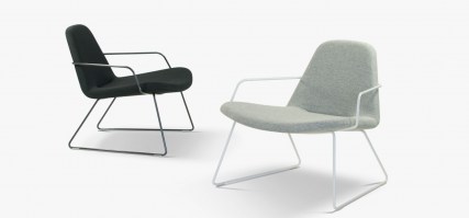 HM59b armchair with sled base, shown with white & black bases