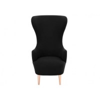 Wingback armchair in black with copper legs