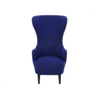Wingback armchair in blue with black legs